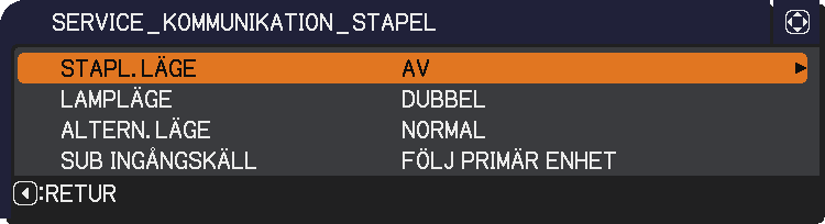 3. STAPEL menyinställningar Ställ in funktionen för avancerad stapling via menyn STAPEL. NOTERA Hoppa över det här avsnittet om du använder enkel stapling utan anslutningen RS-232C.