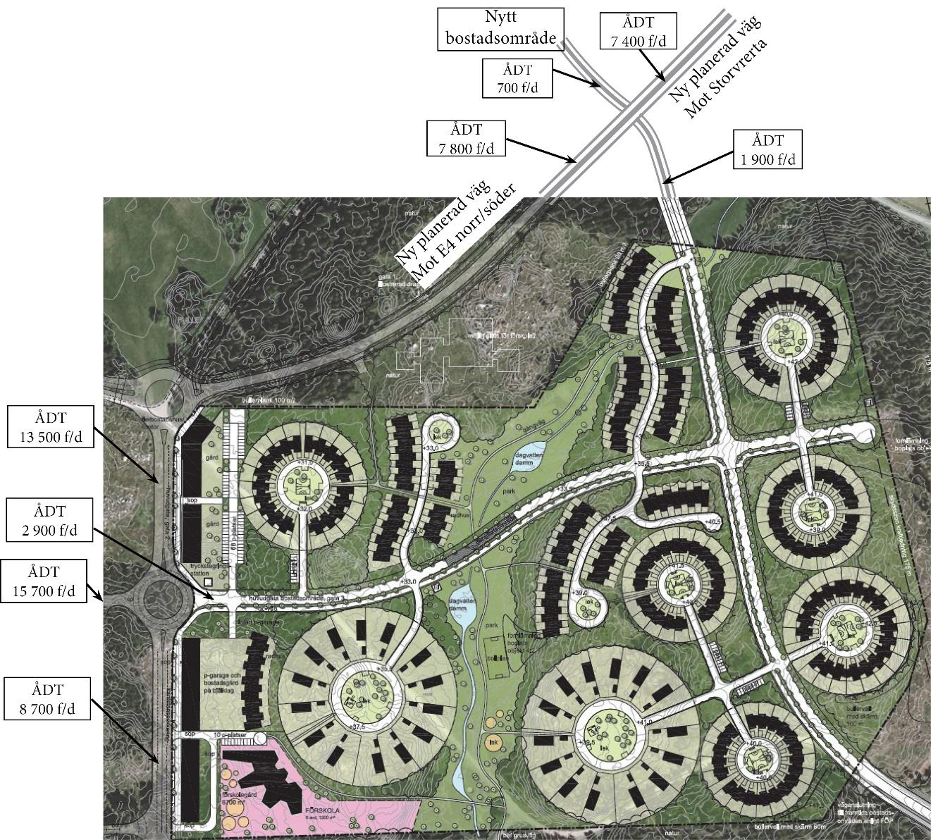 , 753 30 UPPSALA ANTAL BLAD: 25 BLAD NR: 18 Sammanställning av trafikflöden Nedan ses Figur 12 som visar beräknade och befintliga trafikflöden som