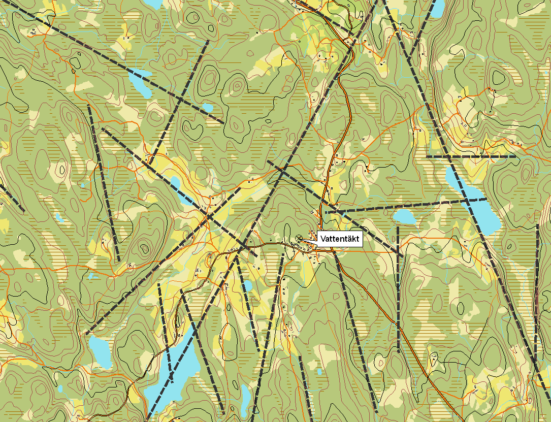 Figur 4: Tolkade sprickzoner i området runt Älekulla. Lantmäteriverket. Ärende nr MS2011/02599.