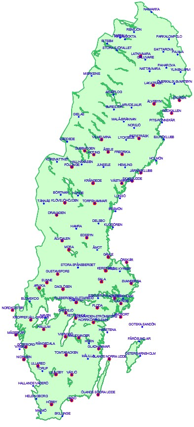 Högupplösta observationer i Sverige SMHI har ca 145 automatstationer med 15 min upplösning i Sverige.