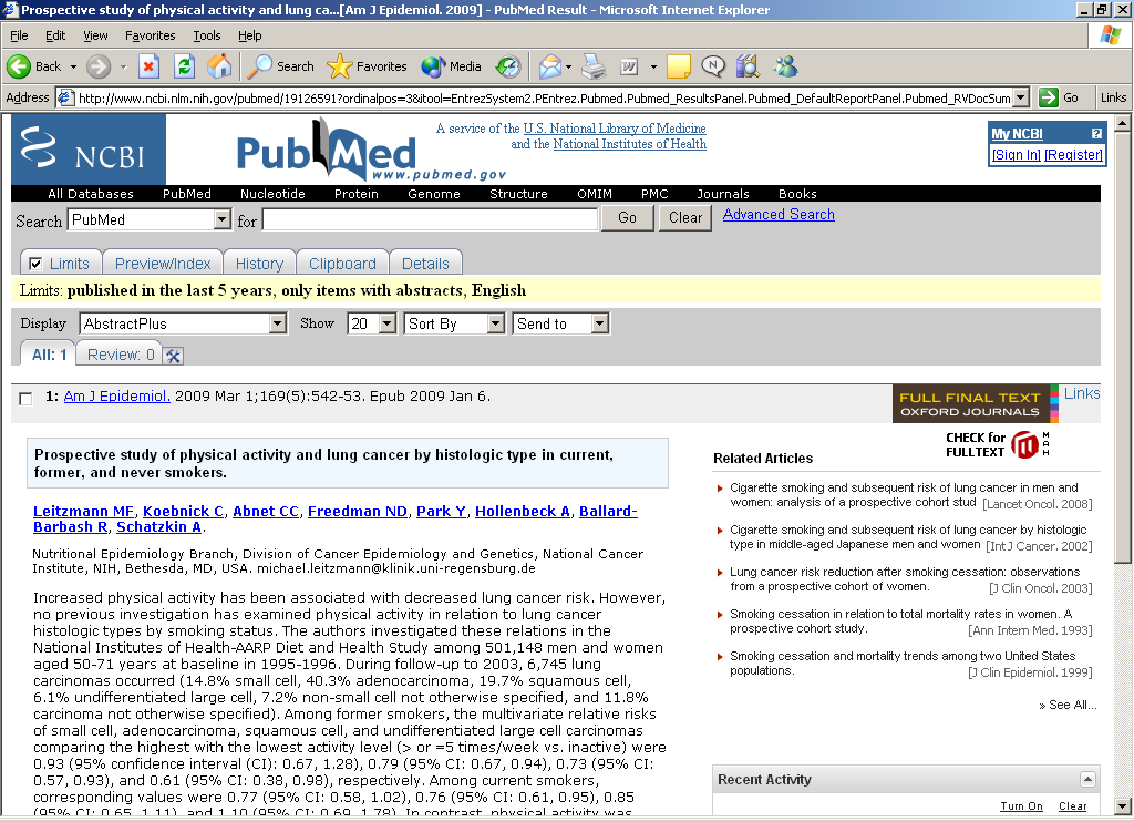 Hur hittar jag artiklarna? Efter att ha sökt i artikeldatabasen PubMed har ni nu hittat ett antal artiklar som är intressanta för ert arbete.