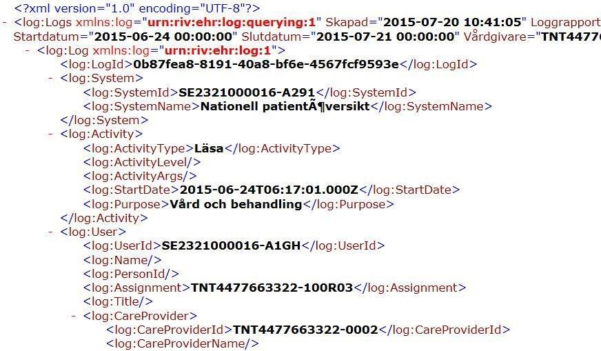 Appendix Bilaga A Importera XML till Excel Loggrapporter kan tas ut som både PDF-dokument och XML.