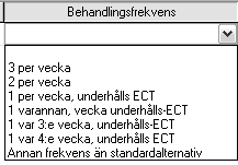 Ordinerad ECT: Elektrodplacering Vid ordination av ECT önskas beskrivning av hur ordinatören vill att ECT genomförs; d v s frekvens, elektrodplacering samt antal ECT före utvärdering.