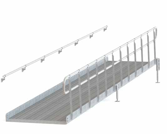 Handikappramper av stål Weland handikappramp tillverkas av gallerdurk med maskvidd c/c 17 x 75 mm, inkl. vangstycken, räcken och erforderliga stödben. Ramperna levereras i lättmonterade delar.