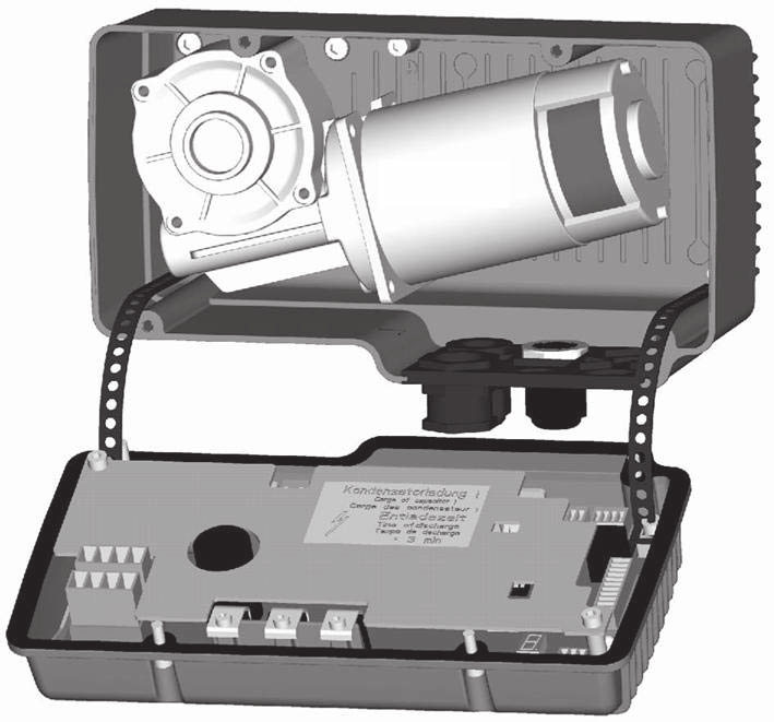 Åkverk E 11 / E 22 / E 34 220-480 V, 50 / 60 Hz, 3 ~ Användbar för Löpvagnar: U 11 / U 22 / U 34 KBK RF 125 Konstruktionsöversikt 1 Likströms-snäckväxelmotor 2 Styrkort 3 Husunderdel 4 Huslock 5