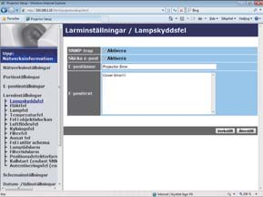 3. Webbkontroll 3.1 Webbkontroll för projektor (fortsättn.) 3.1.6 Larminställningar Visar och konfigurerar inställningar för fel och varningar.