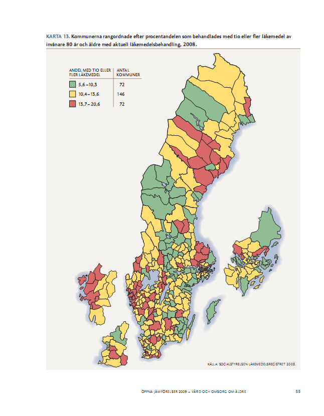 10 eller fler läkemedel l per person > 80