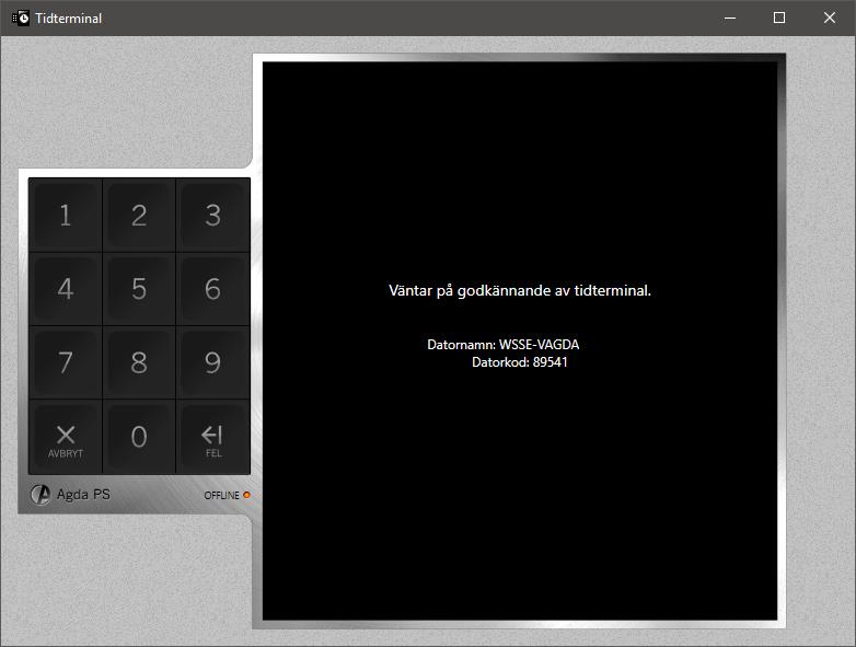 Tidterminalen kommer nu att försöka få kontakt med Agda PS databasen, det brukar ta några sekunder.