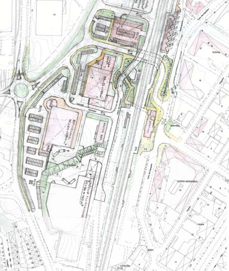 Röd markering anger område för gällande detaljplaner Detaljplan fastställd 29 mars 1973 Småindustri och bostäder Detaljplan fastställd 2 december 1932 Järnvägsområde Detaljplan fastställd 23 juni