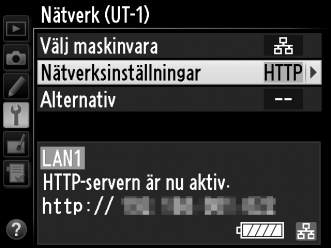 A Nätverksstatus Statusen för länken mellan värden och UT-1 visas av statusindikeringarna och av displayen i översta nivån på nätverksmenyn.