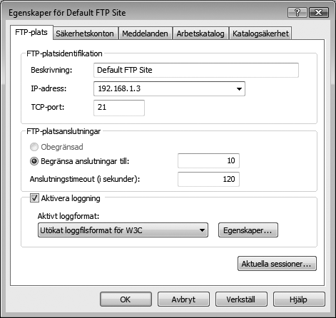 Skapa en FTP-server 10 Välj adress och portnummer.