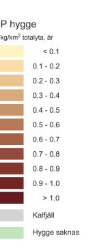 Figur 35. Läckage från hygge av fosfor per totalyta (kg/km 2 år).