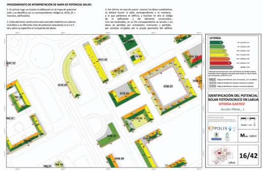 Figur 2. Exempel på redovisning av solenergipotential i Vitoria-Gasteiz. POLIS ger också ut ett regelbundet Nyhetsbrev, med olika teman för resp nummer.