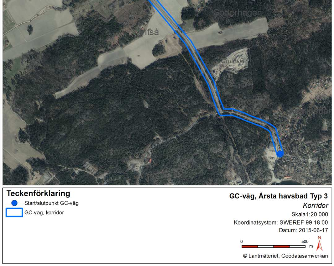 Tillgängligheten och trafiksäkerheten för gående och cyklister är låg. Vägen uppfattas som otrygg i och med höga hastigheter och att den är relativt smal.