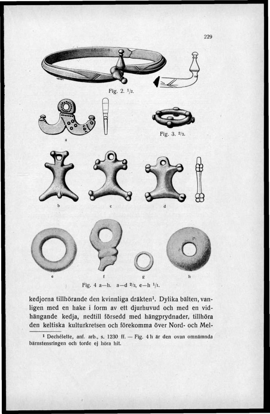 229 Fig. 3. 2 /3. Fig. 4 a h. a d 2 /3, e h 1 /u kedjorna tillhörande den kvinnliga dräkten 1.