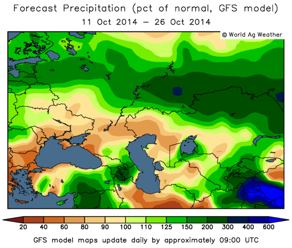SEB Veckobrev råvaror 18 (48) Källa: World Ag Weather Förra veckans extremt torra prognos för Ryssland, Vitryssland, Ukraina och västra Svarta Havskusten ser nu ut att få mer nederbörd.