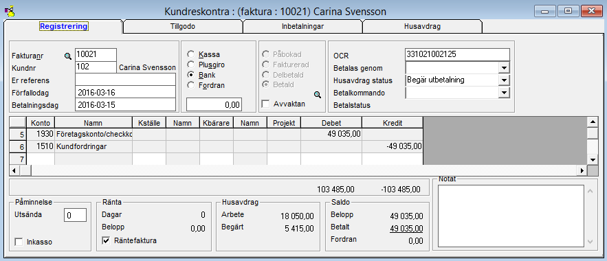 Begäran om utbetalning från Skatteverket Arbetsgång När arbetet är utfört och kunden har betalat fakturan ska företaget begära utbetalning av resterande del av beloppet hos Skatteverket.