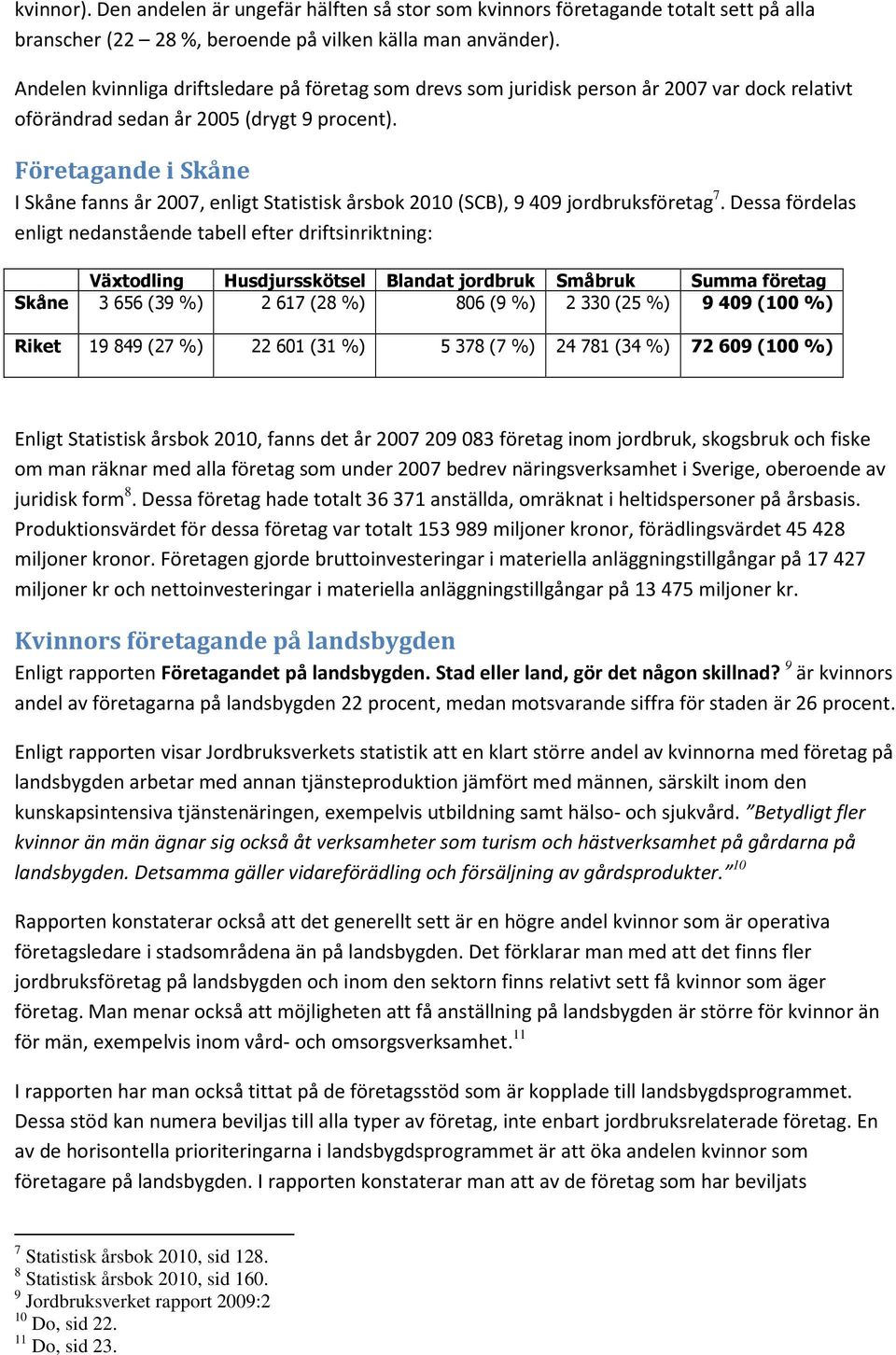 Företagande i Skåne I Skåne fanns år 2007, enligt Statistisk årsbok 2010 (SCB), 9 409 jordbruksföretag 7.