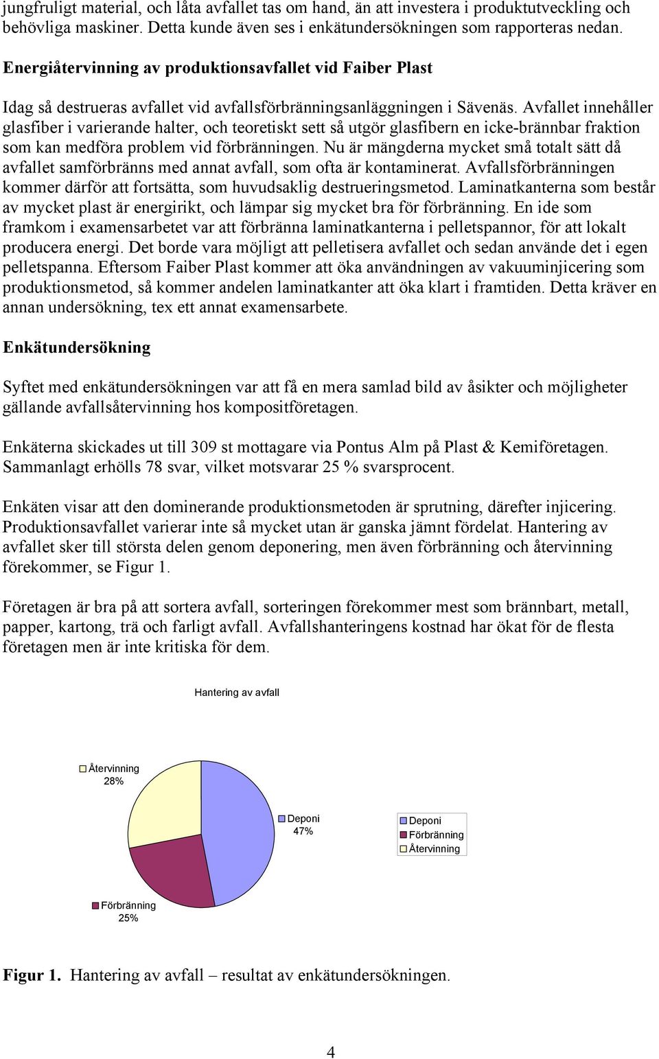 Avfallet innehåller glasfiber i varierande halter, och teoretiskt sett så utgör glasfibern en icke-brännbar fraktion som kan medföra problem vid förbränningen.