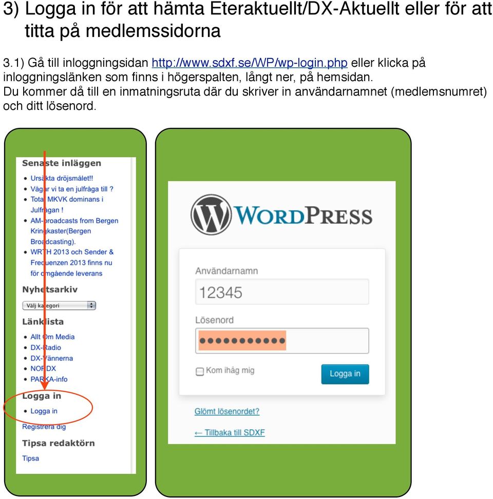 php eller klicka på inloggningslänken som finns i högerspalten, långt ner, på