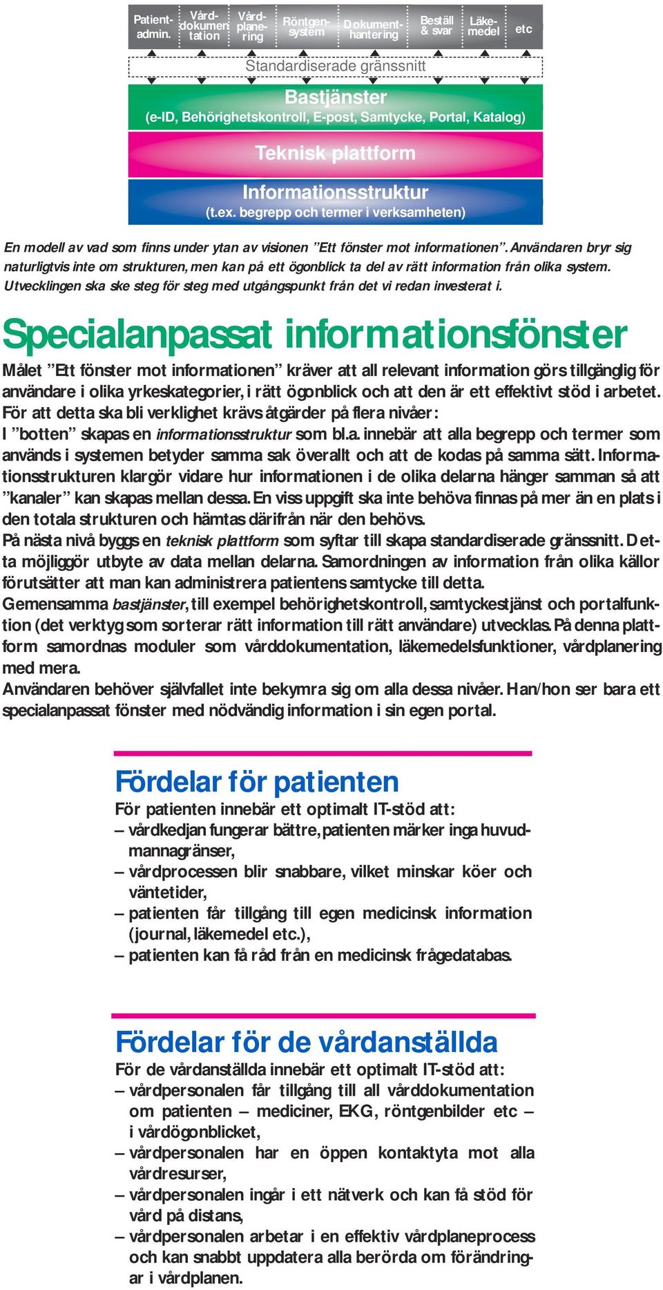 Teknisk plattform Informationsstruktur (t.ex. begrepp och termer i verksamheten) En modell av vad som finns under ytan av visionen Ett fönster mot informationen.