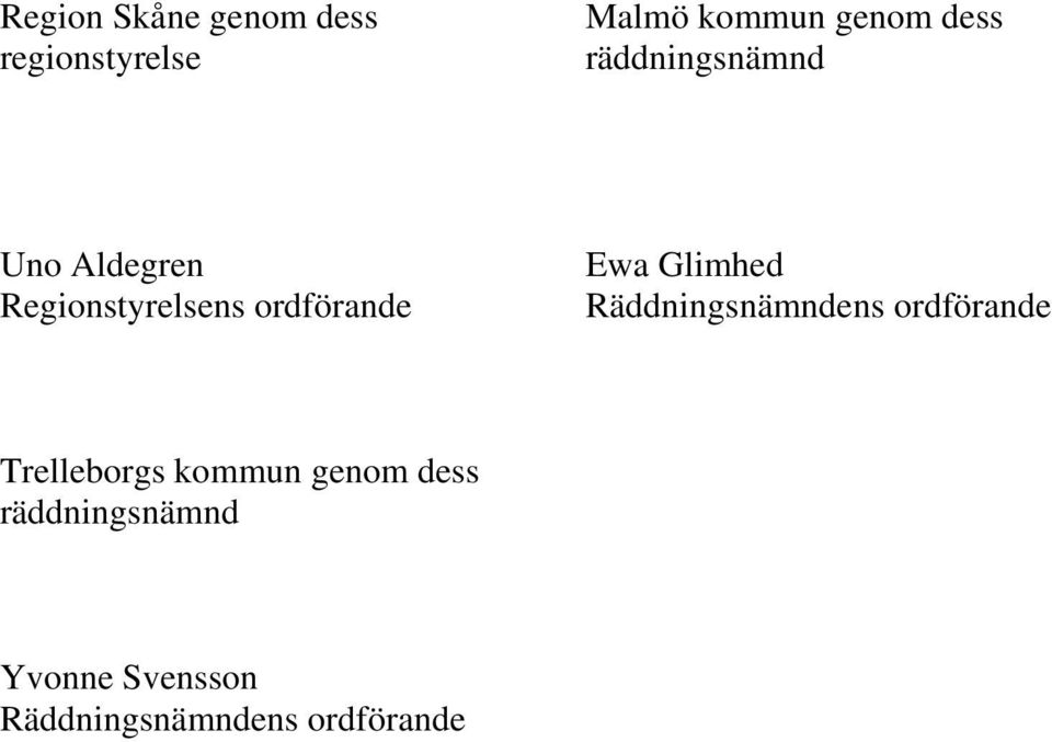 Glimhed Räddningsnämndens ordförande Trelleborgs kommun genom