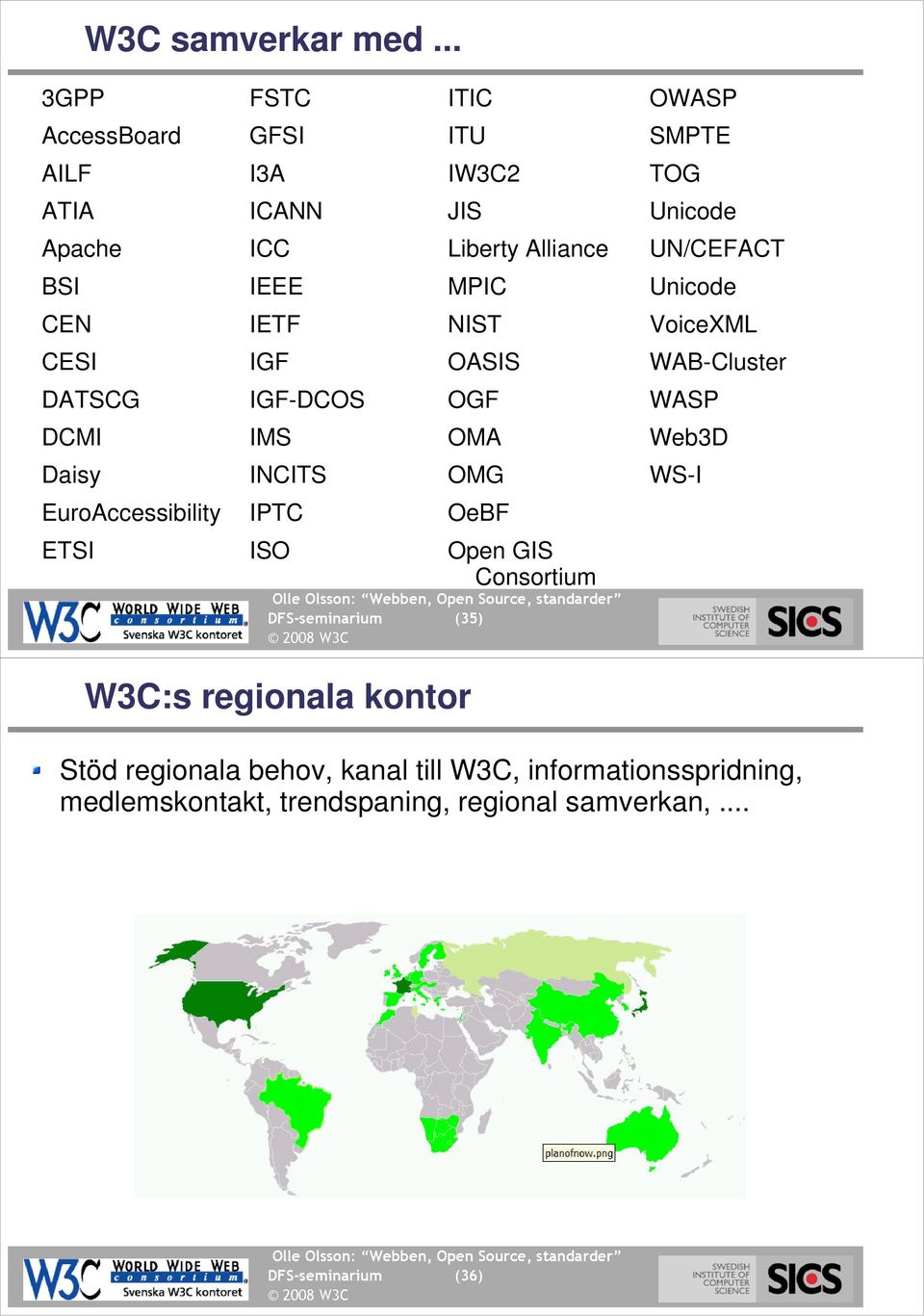 IEEE IETF IGF IGF-DCOS IMS INCITS IPTC ISO ITIC ITU IW3C2 JIS Liberty Alliance MPIC NIST OASIS OGF OMA OMG OeBF Open GIS