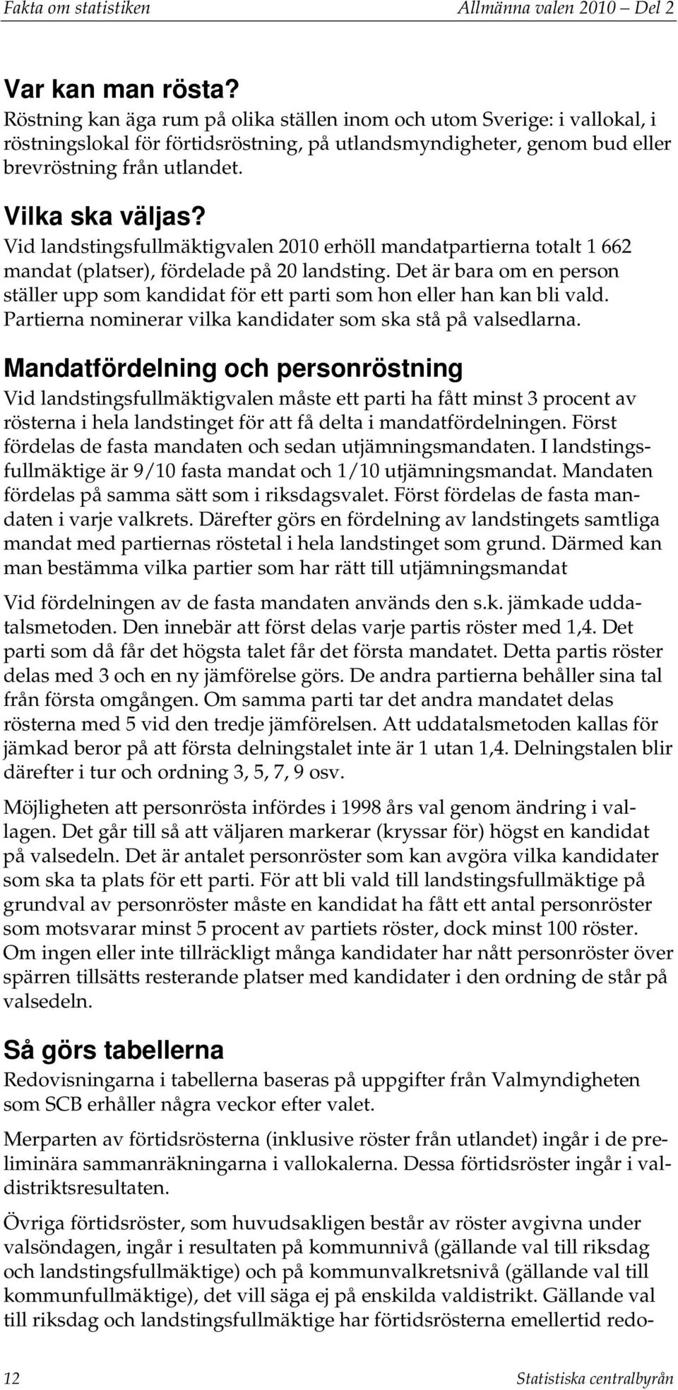 Vid landstingsfullmäktigvalen 2010 erhöll mandatpartierna totalt 1 662 mandat (platser), fördelade på 20 landsting.