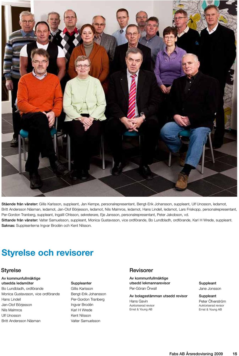 Sittande från vänster: Valter Samuelsson, suppleant, Monica Gustavsson, vice ordförande, Bo Lundbladh, ordförande, Karl H Wrede, suppleant. Saknas: Suppleanterna Ingvar Brodén och Kent Nilsson.