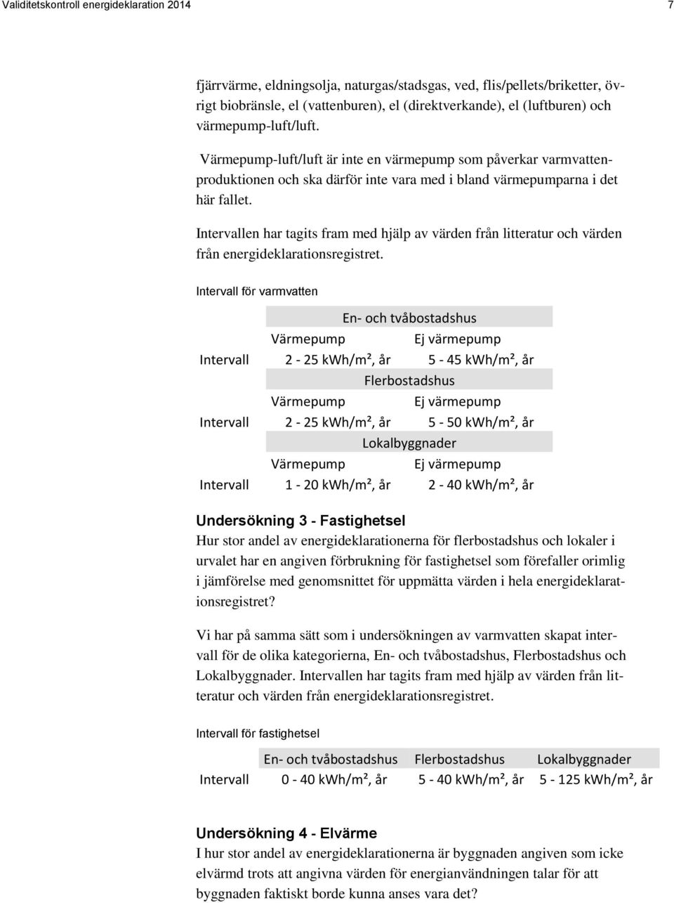 Intervallen har tagits fram med hjälp av värden från litteratur och värden från energideklarationsregistret.