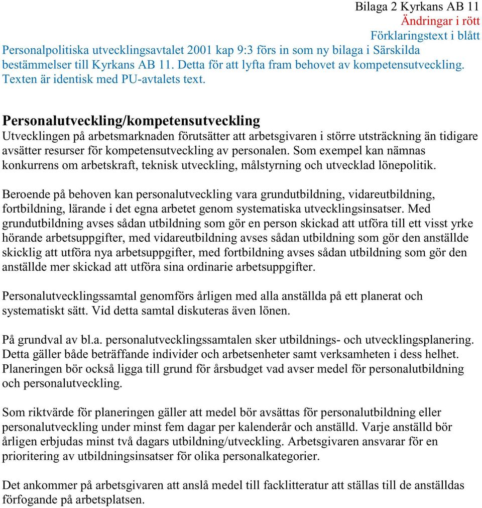 Personalutveckling/kompetensutveckling Utvecklingen på arbetsmarknaden förutsätter att arbetsgivaren i större utsträckning än tidigare avsätter resurser för kompetensutveckling av personalen.