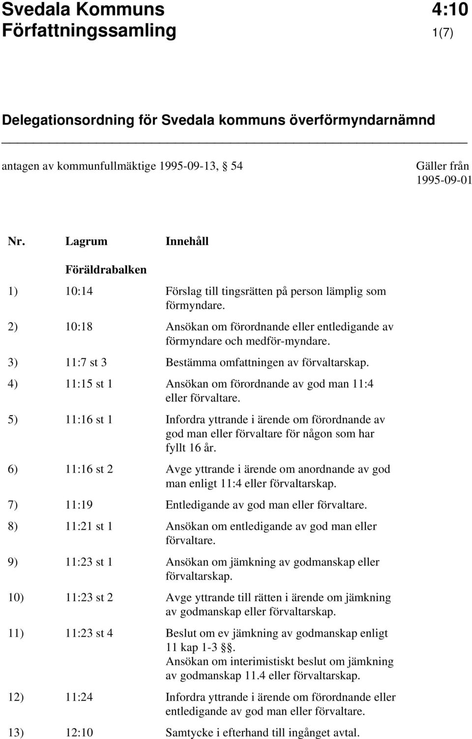 4) 11:15 st 1 Ansökan om förordnande av god man 11:4 eller förvaltare. 5) 11:16 st 1 Infordra yttrande i ärende om förordnande av god man eller förvaltare för någon som har fyllt 16 år.