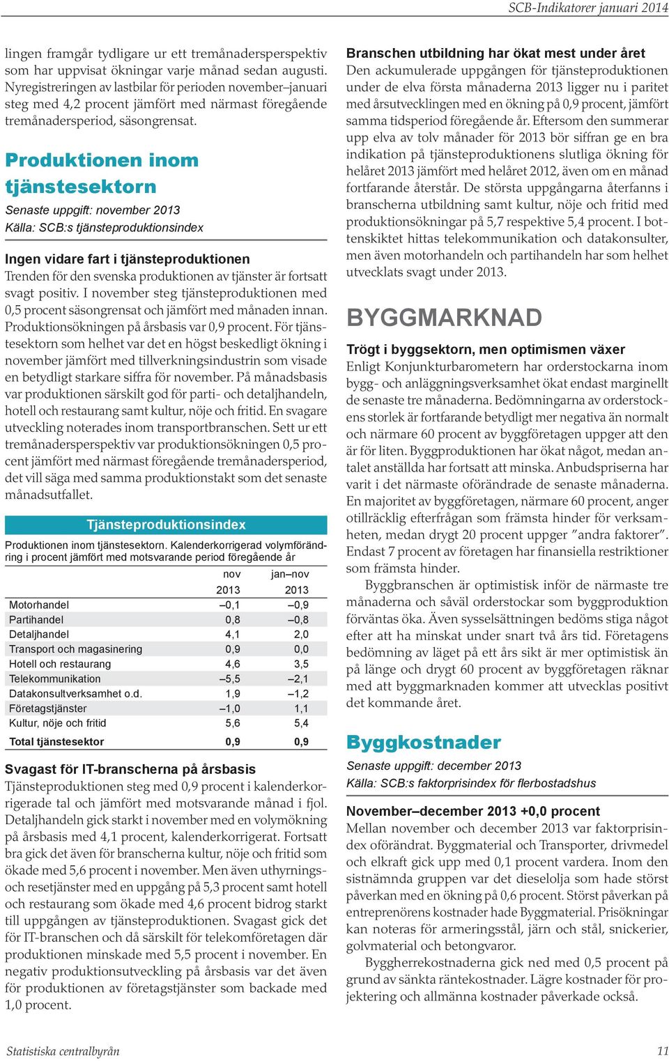 Produktionen inom tjänstesektorn Senaste uppgift: november Källa: SCB:s tjänsteproduktionsindex Ingen vidare fart i tjänsteproduktionen Trenden för den svenska produktionen av tjänster är fortsatt