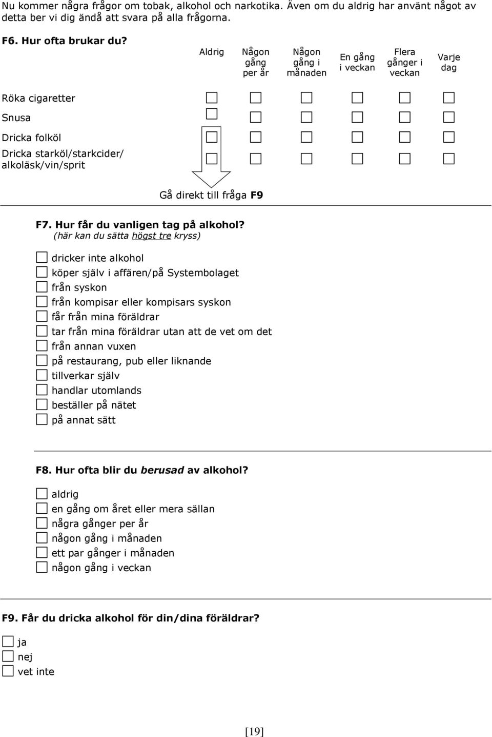 F9 F7. Hur får du vanligen tag på alkohol?