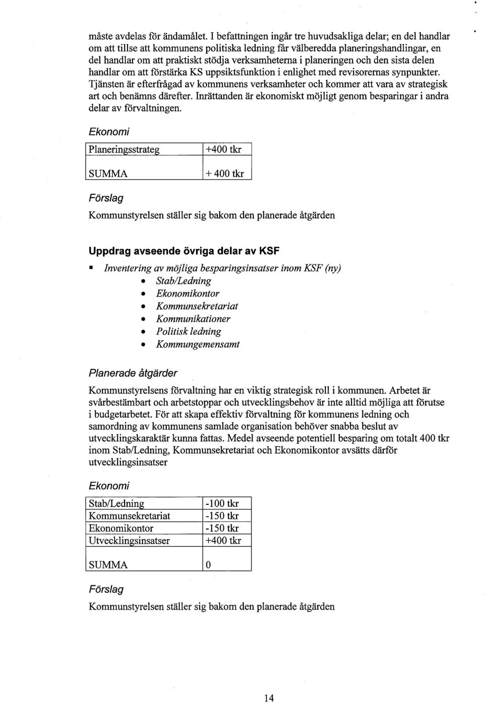 planeringen och den sista delen handlar om att förstärka KS uppsiktsfunktion i enlighet med revisoremas synpunter.