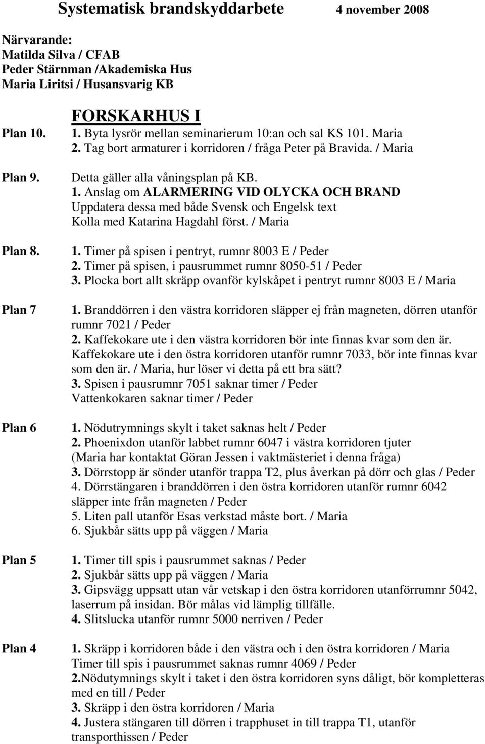 / Maria 1. Timer på spisen i pentryt, rumnr 8003 E / Peder 2. Timer på spisen, i pausrummet rumnr 8050-51 / Peder 3. Plocka bort allt skräpp ovanför kylskåpet i pentryt rumnr 8003 E / Maria 1.