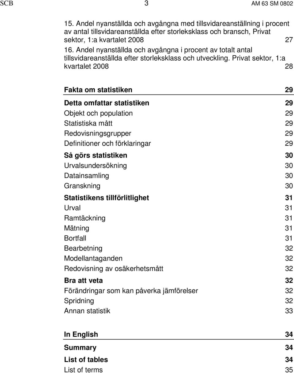 Privat sektor, 1:a kvartalet 2008 28 Fakta om statistiken 29 Detta omfattar statistiken 29 Objekt och population 29 Statistiska mått 29 Redovisningsgrupper 29 Definitioner och förklaringar 29 Så görs