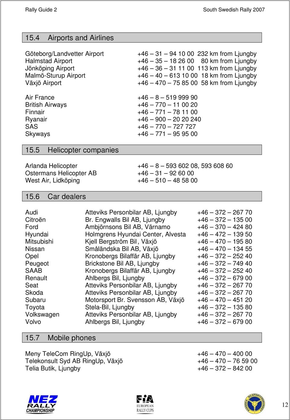 Ryanair +46 900 20 20 240 SAS +46 770 727 727 Skyways +46 771 95 95 00 15.