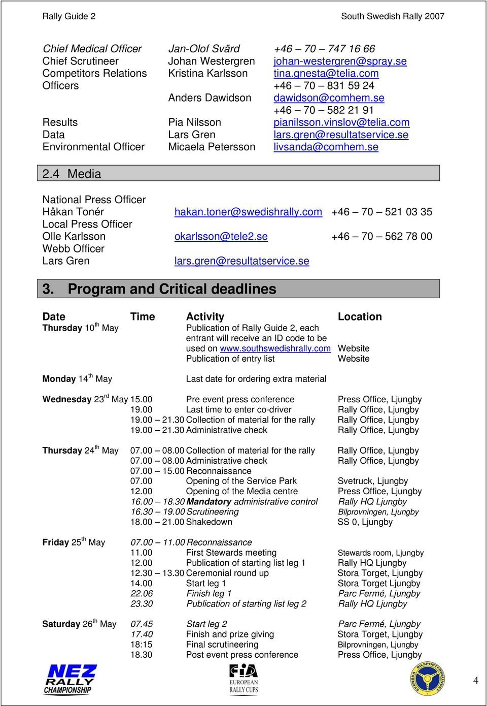 se Environmental Officer Micaela Petersson livsanda@comhem.se 2.4 Media National Press Officer Håkan Tonér hakan.toner@swedishrally.