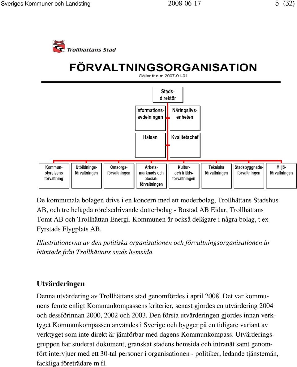 Illustrationerna av den politiska organisationen och förvaltningsorganisationen är hämtade från Trollhättans stads hemsida.