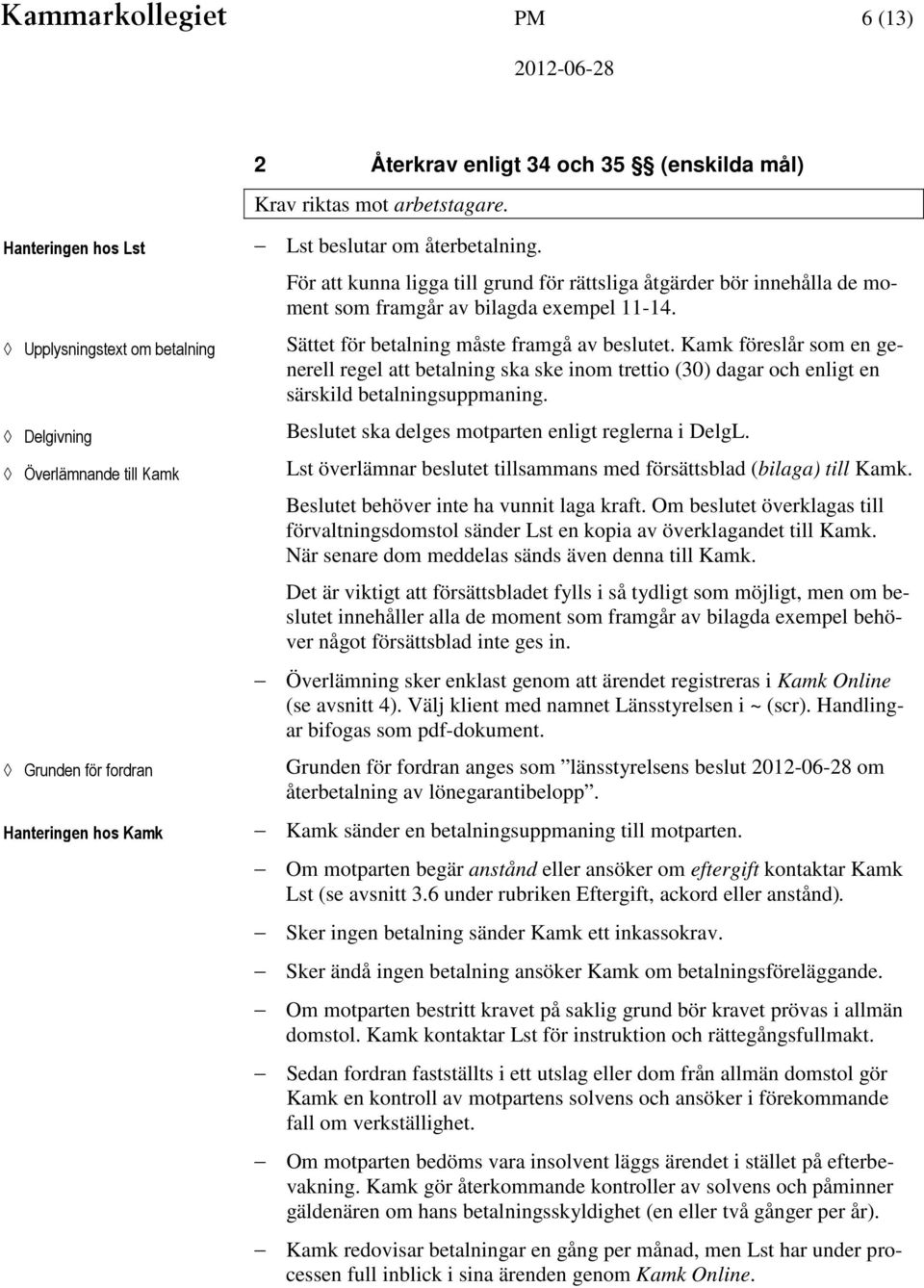 För att kunna ligga till grund för rättsliga åtgärder bör innehålla de moment som framgår av bilagda exempel 11-14. Sättet för betalning måste framgå av beslutet.