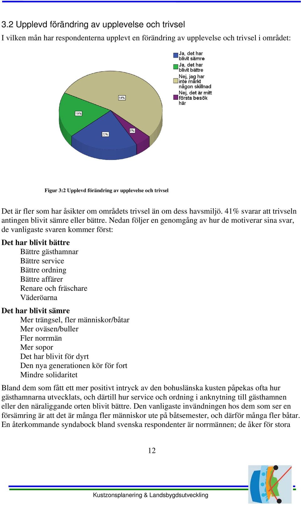 Nedan följer en genomgång av hur de motiverar sina svar, de vanligaste svaren kommer först: Det har blivit bättre Bättre gästhamnar Bättre service Bättre ordning Bättre affärer Renare och fräschare