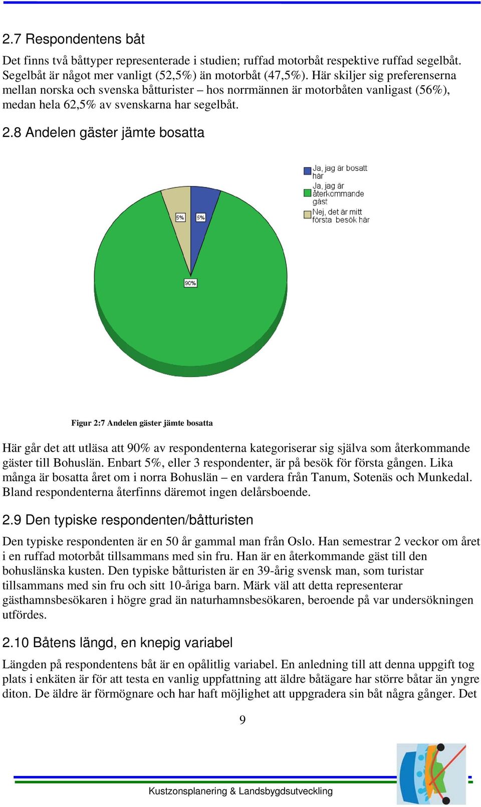 8 Andelen gäster jämte bosatta Figur 2:7 Andelen gäster jämte bosatta Här går det att utläsa att 90% av respondenterna kategoriserar sig själva som återkommande gäster till Bohuslän.