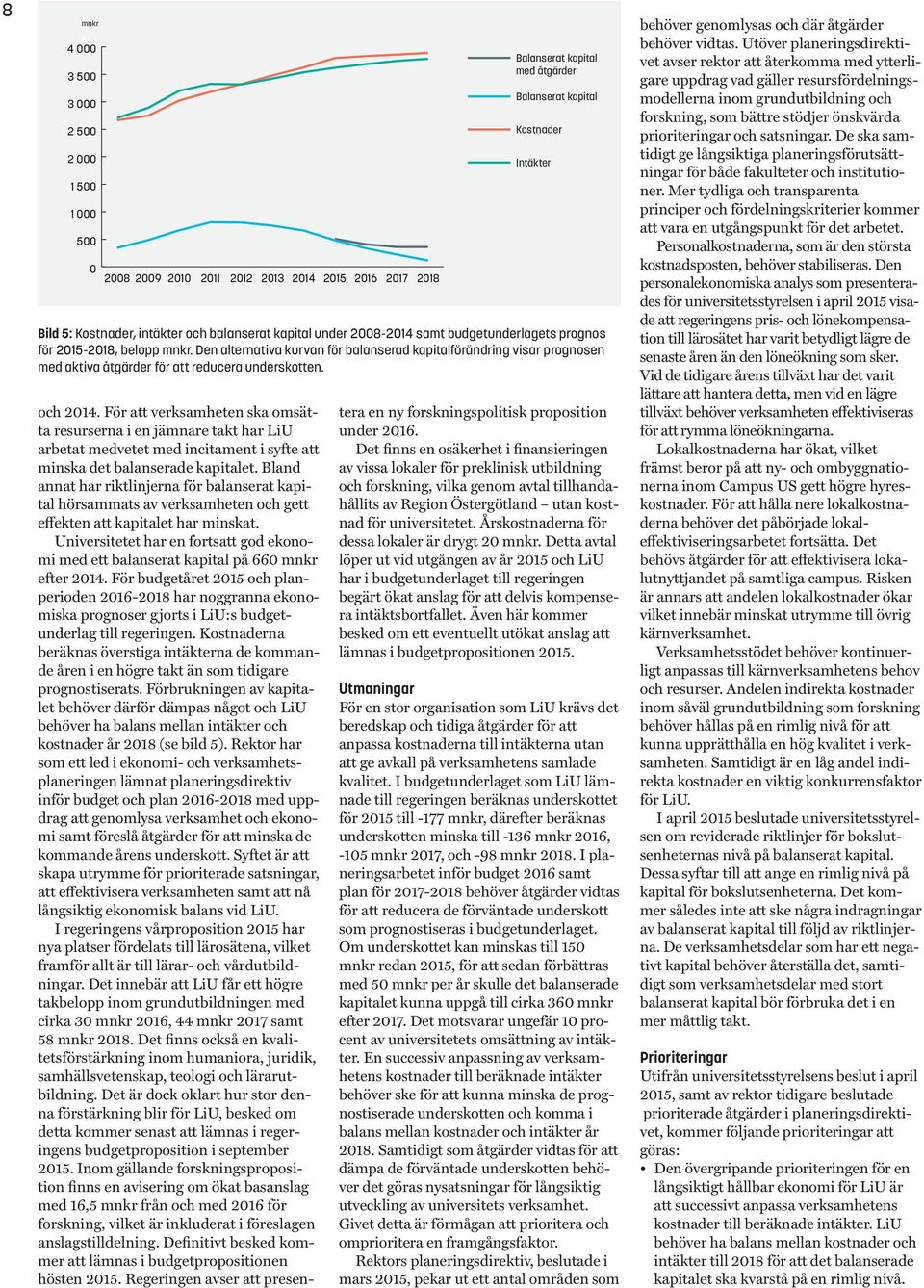 Den alternativa kurvan för balanserad kapitalförändring visar prognosen med aktiva åtgärder för att reducera underskotten. och 2014.