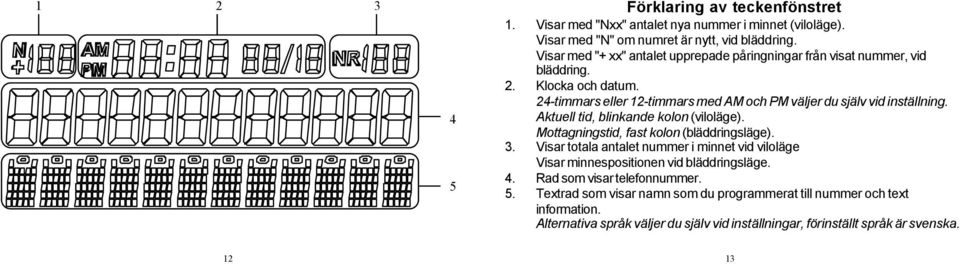 Aktuell tid, blinkande kolon (viloläge). Mottagningstid, fast kolon (bläddringsläge). 3.