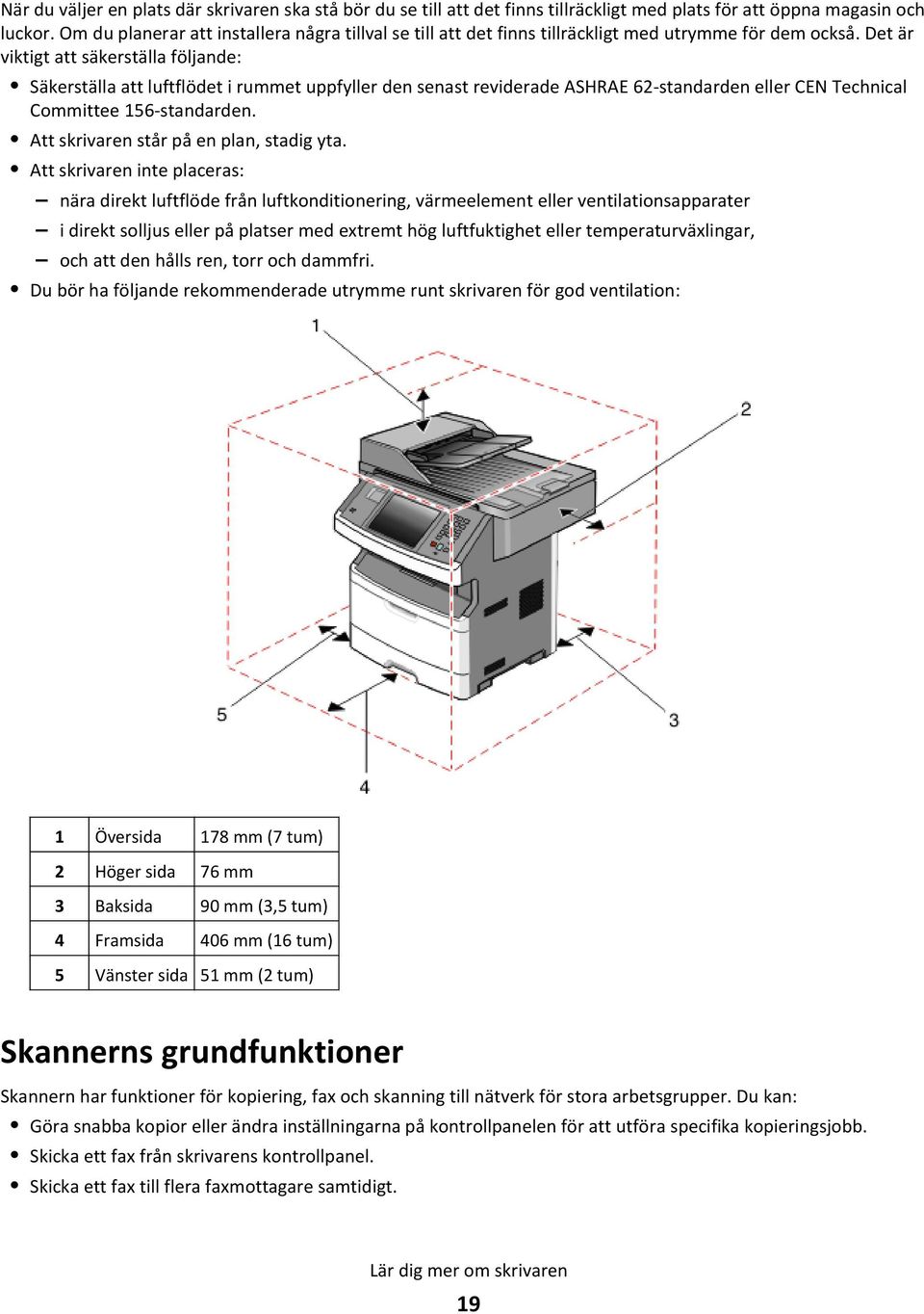 Det är viktigt att säkerställa följande: Säkerställa att luftflödet i rummet uppfyller den senast reviderade ASHRAE 62-standarden eller CEN Technical Committee 156-standarden.