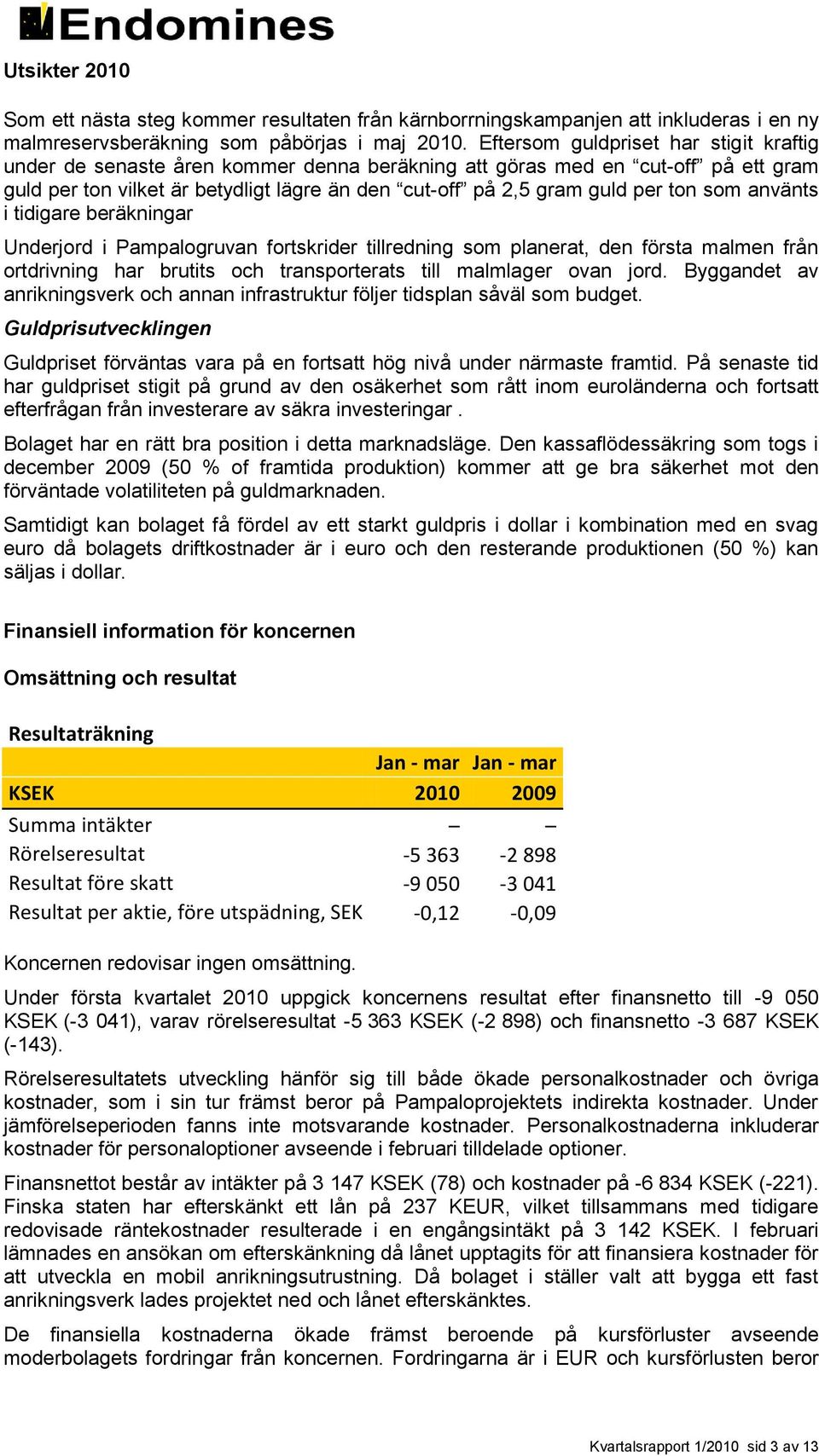 som använts i tidigare beräkningar Underjord i Pampalogruvan fortskrider tillredning som planerat, den första malmen från ortdrivning har brutits och transporterats till malmlager ovan jord.