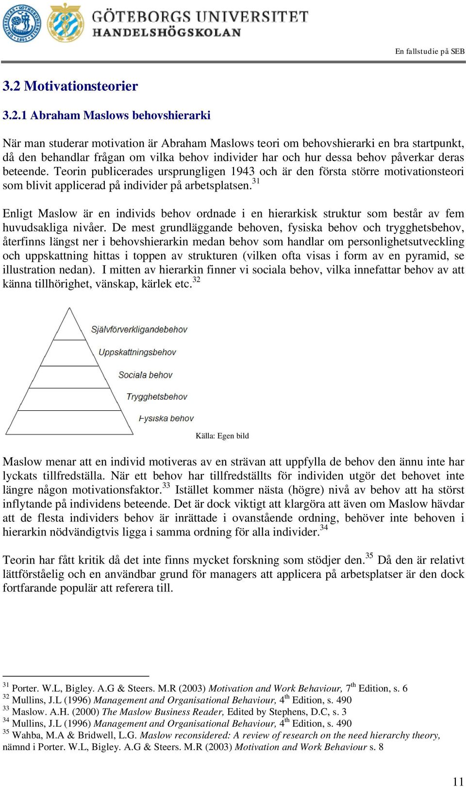 31 Enligt Maslow är en individs behov ordnade i en hierarkisk struktur som består av fem huvudsakliga nivåer.