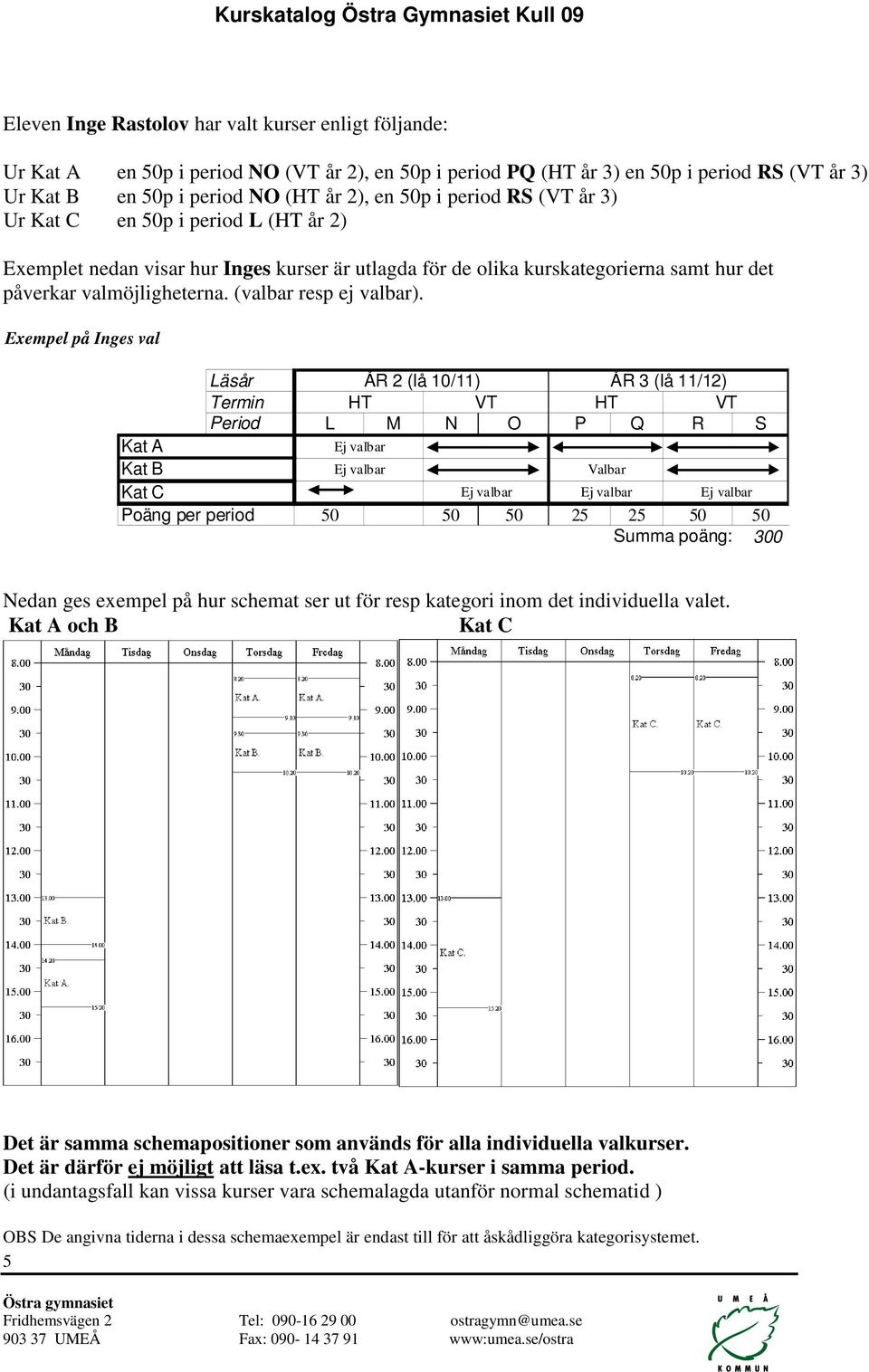 Exempel på Inges val Läsår ÅR 2 (lå 10/11) ÅR 3 (lå 11/12) Termin HT VT HT VT Period L M N O P Q R S Kat A Kat B Ej valbar Ej valbar Valbar Kat C Ej valbar Ej valbar Ej valbar Poäng per period 50 50