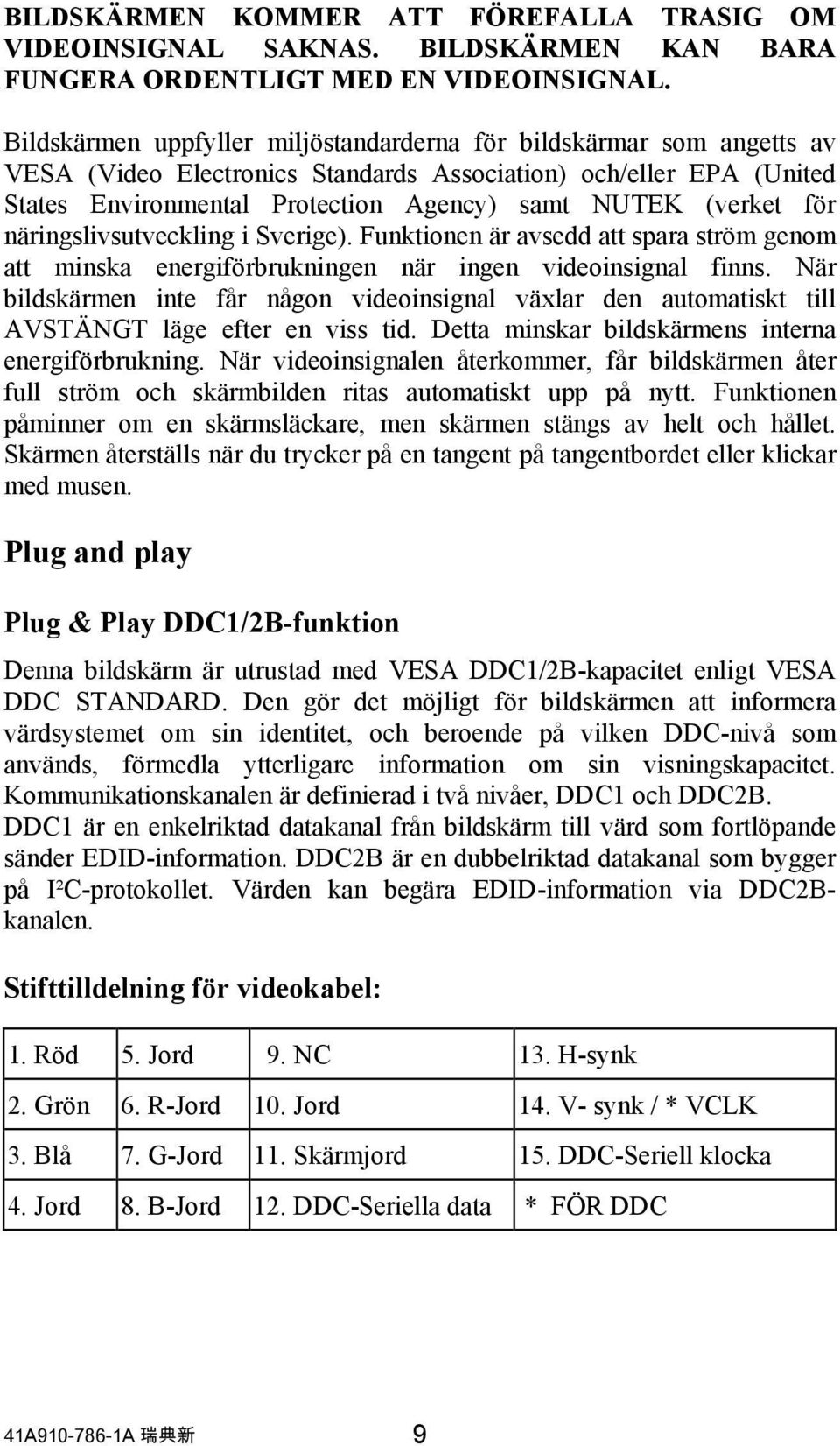 för näringslivsutveckling i Sverige). Funktionen är avsedd att spara ström genom att minska energiförbrukningen när ingen videoinsignal finns.